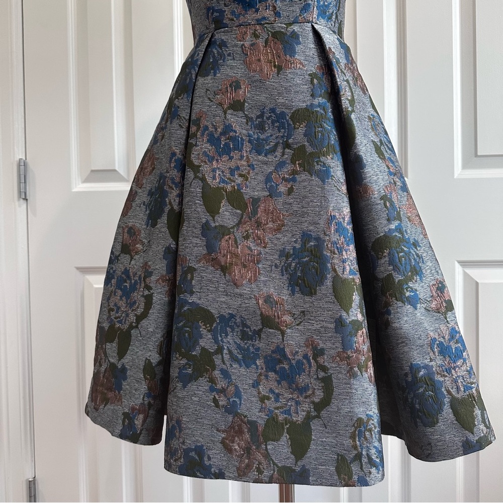 Gal Meets Glam Blue Dark Rose Gold Pleated Spaghetti Strap Cocktail Dress Size 0 - Picture 5 of 12